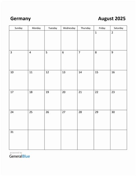 Free Printable August 2025 Calendar For Germany