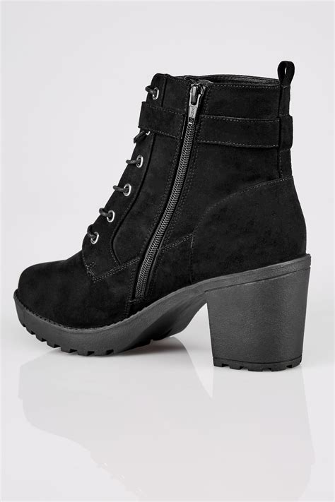 black lace up heeled ankle boot in eee fit yours clothing