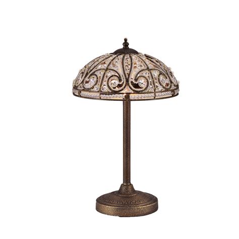 Predima 2 Light Crystal Scroll Antique Bronze Table Lamp