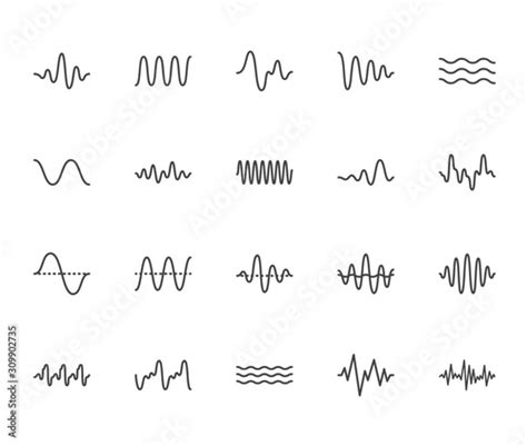 Sound Waves Flat Line Icons Set Vibration Soundwave Audio Voice