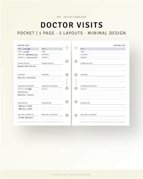 Medical Tracker Pocket Size Inserts Doctor Visits Tracker Printable