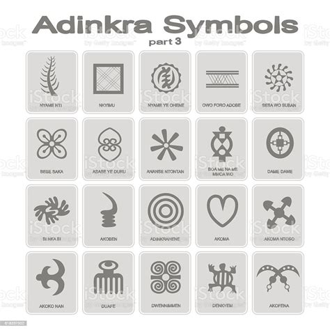 Set Of Monochrome Icons With Adinkra Symbols Stock Illustration