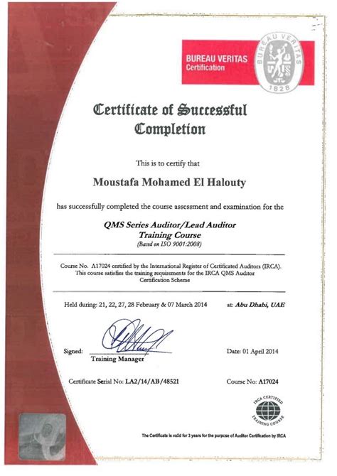 Irca Iso 90012008 Lead Auditor Certificate