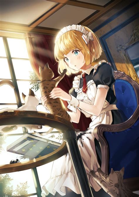 Wallpaper Anime Maid Girl Blonde Short Hair Cat Neko