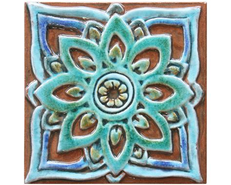 Handmade Tile With Mandala Design Ceramic Tile Wall Tile Etsy