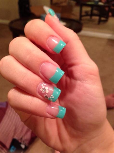 On In 2020 Teal Nails French Tip Nails Diy Nail Designs