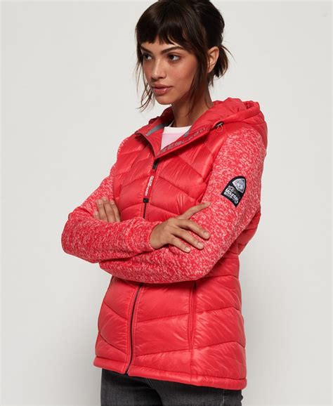 Womens Storm Panel Quilted Hybrid Jacket In Spicy Coral Superdry Uk