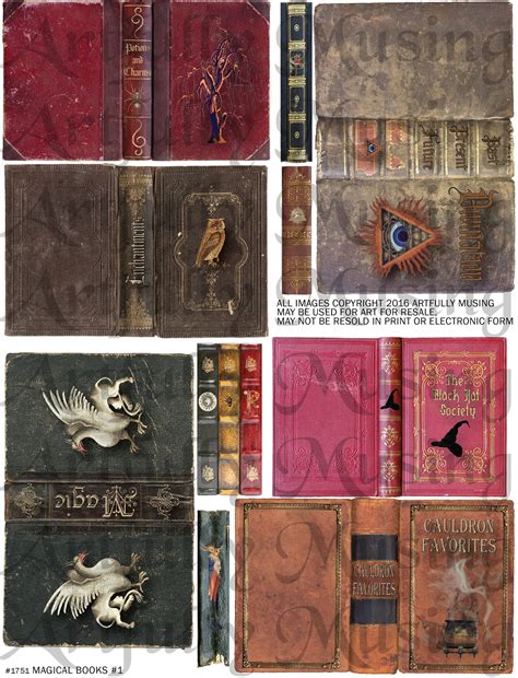 Magical Book Covers 1 Spells Potions Charms Halloween Collage Sheet
