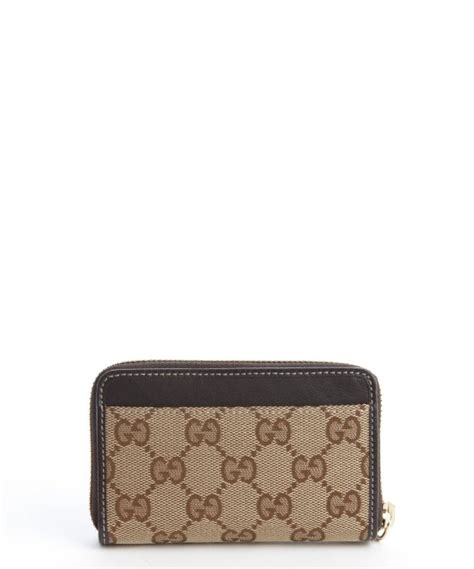 Gucci Brown And Beige Gg Canvas And Leather Keychain Wallet In Natural