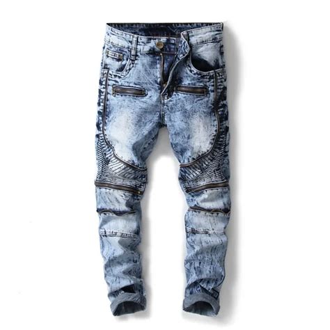 Moruancle New Fashion Mens Motorcycle Jeans Pants With Multi Zipper