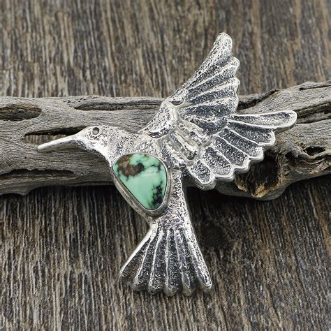 Navajo Silver And Turquoise Hummingbird Pendant By Gary Custer Silver