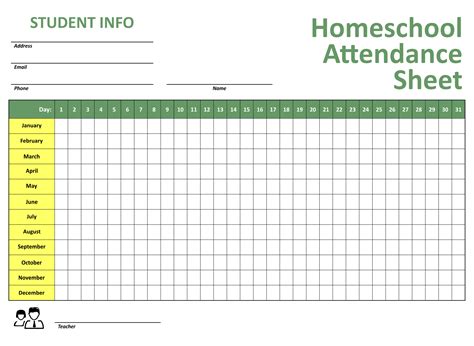 Homeschool Attendance Sheet Free Img Tootles