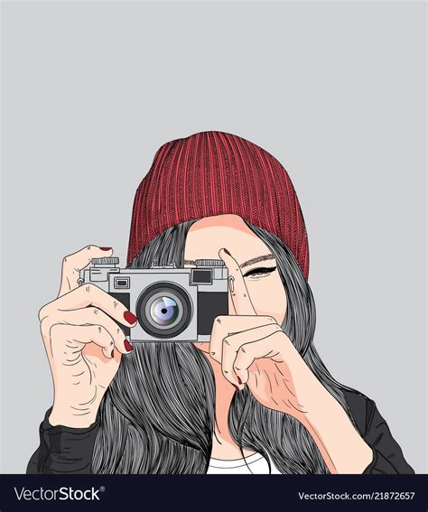 Fashion Illustration Of Girllovely Girlgirl Holding A Film Camera