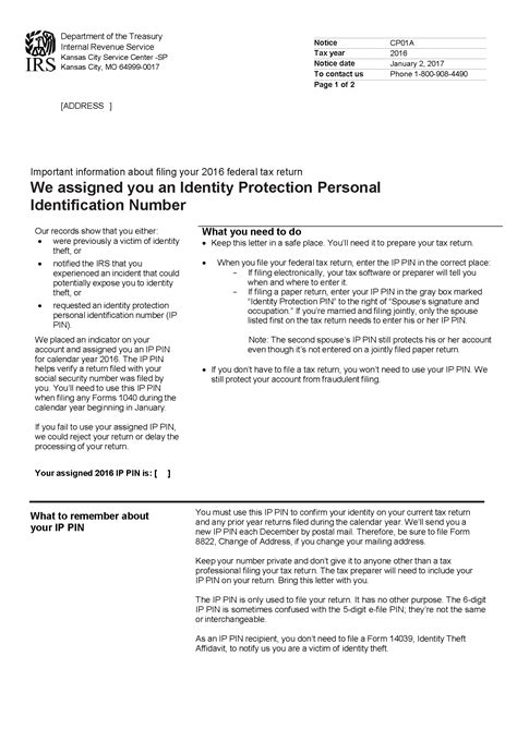 IRS Notice CP01A - The IRS Assigned You an Identity Protection Personal