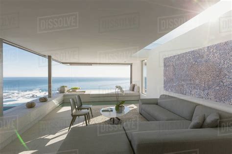 Sunny Modern Luxury Home Showcase Interior Living Room With Ocean View