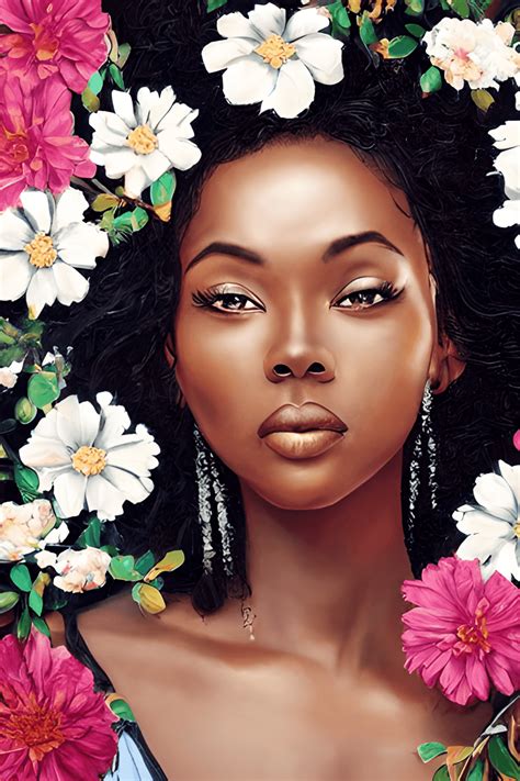 Beautiful Black Woman In Flowers 8k Hyper Realistic · Creative Fabrica