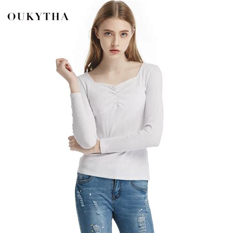 Oukytha Women S Spring And Autumn Cultivating Wild Long Sleeved White T Shirt Women Shirt