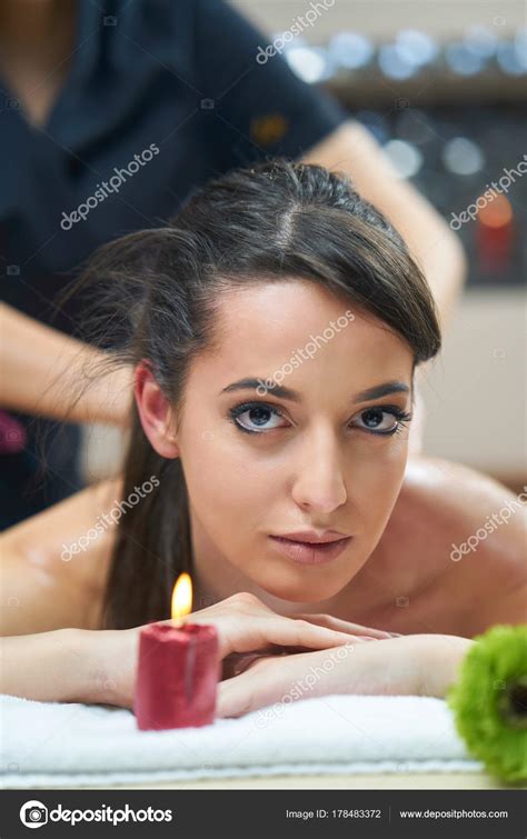 Woman Enjoying Relaxing Back Massage Cosmetology Spa Centre — Stock