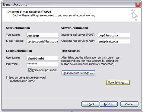 Mailbox Setup Outlook 2003