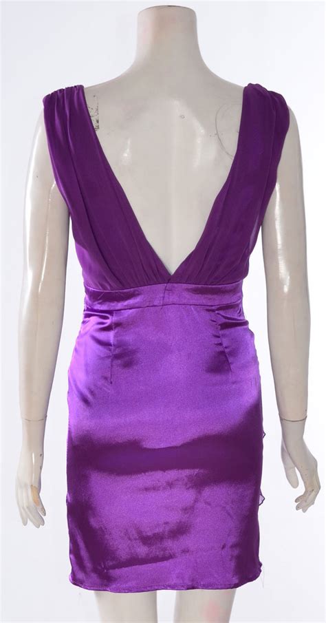 Womens Sleeveless V Neck Wrap Over Satin Embellished Short Mini Dress Purple 8 10 12 14