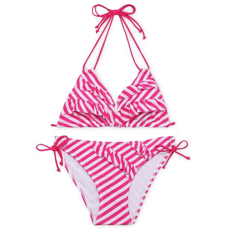 Jaberni Women Striped Bikini Push Up Bandage Bikini Set Ruffle Swimsuits Triangle Halter Padded