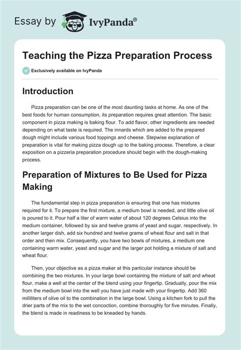 Teaching The Pizza Preparation Process 885 Words Essay Example