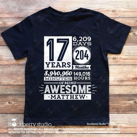 17th Birthday Shirt Boy 17 Years Of Being Awesome Birthday Countdown