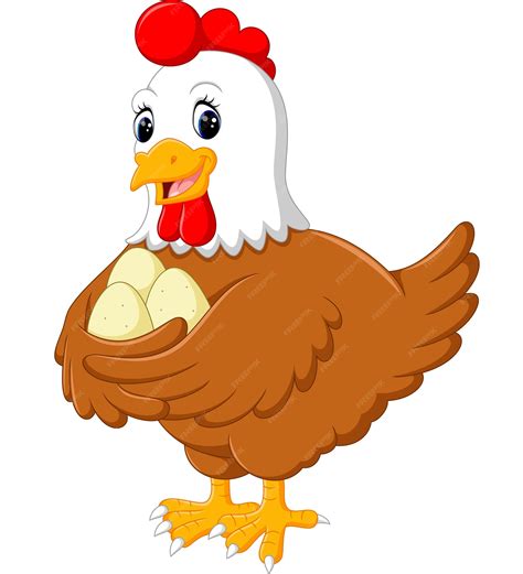 Gallina De Dibujos Animados Y Sus Tres Huevos Vector Premium