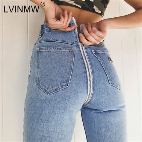 Lvinmw Sexy Back Zipper Light Blue Denim Jeans 2018 Autumn Winter Women