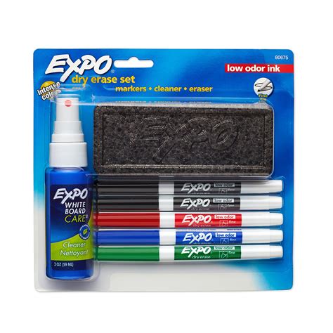 Expo Low Odor Dry Erase Marker Set With White Board Eraser And Cleaner