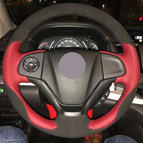 Black Suede Red Leather Black Leather Car Steering Wheel Cover For