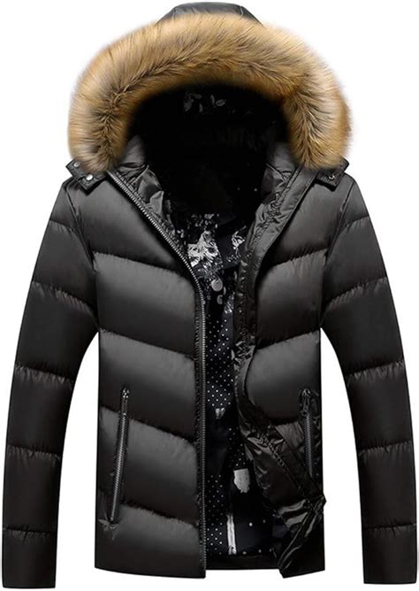 Mens Winter Puffer Jacket Thicken Parka Jacket Faux Fur Outerwear Warm