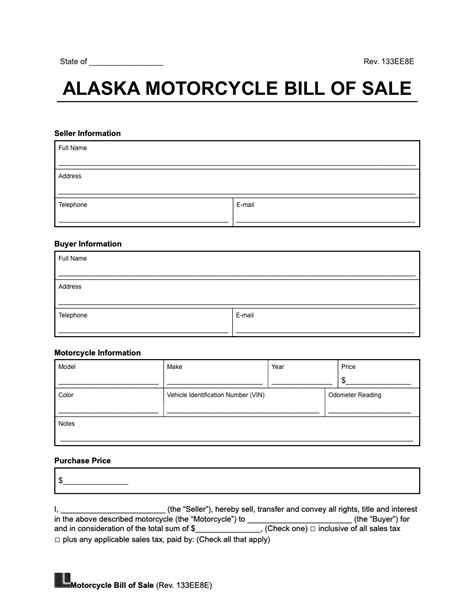Free Alaska Motorcycle Bill Of Sale Template Pdf And Word