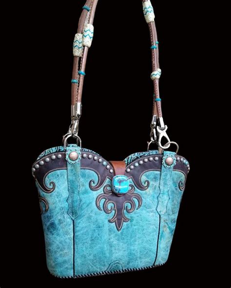 Turquoise Leather Cowboy Boot Bag Made In Usa In 2021 Cowboy Boot