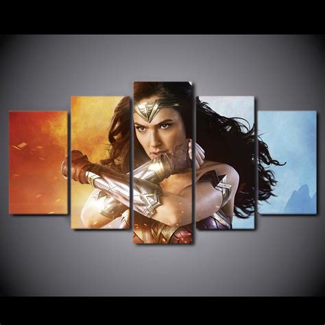 Wonder Woman Superhero Movie Action Canvas Hd Wall Decor 5pc Framed Oil