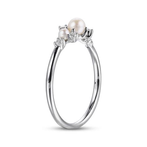 Cultured Pearl And White Lab Created Sapphire Ring Sterling Silver Kay