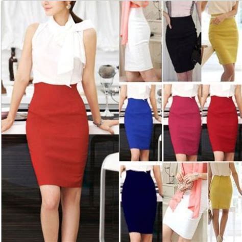 Womens Slim Fitted Business Knee Length Straight High Waist Office