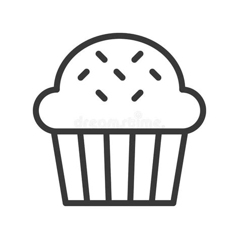 Cute Cup Cake Sweets And Dessert Outline Icon Stock Vector