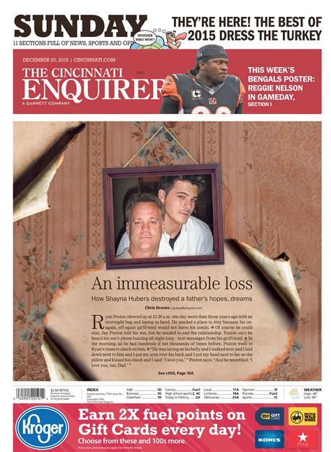 The Cincinnati Enquirer's front page, Sunday, Dec. 20, 2015