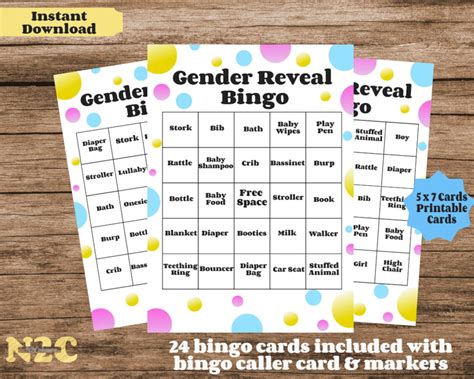 Printable Bingo For Gender Reveal Party Games Instant Download Polka Dots 5x7 Blank Bingo