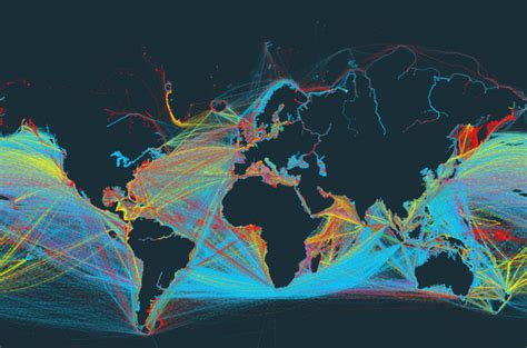 World Map Showing Only Shipping Routes