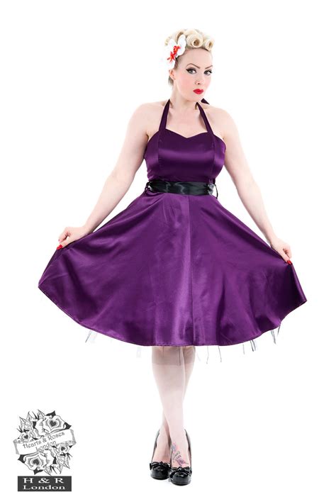 Smooth Purple Satin Halter Swing Dress Hearts And Roses London