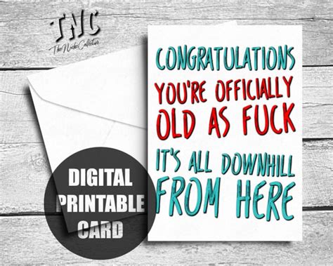 Sarcastic Birthday Card Printable Funny Officially Old As Fuck Rude Happy Birthday Friend