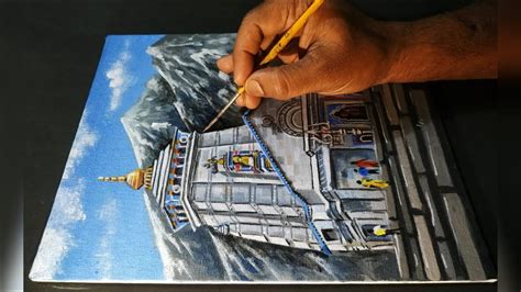 Acrylic Painting Kedarnath Temple Acrylic Canvas Painting
