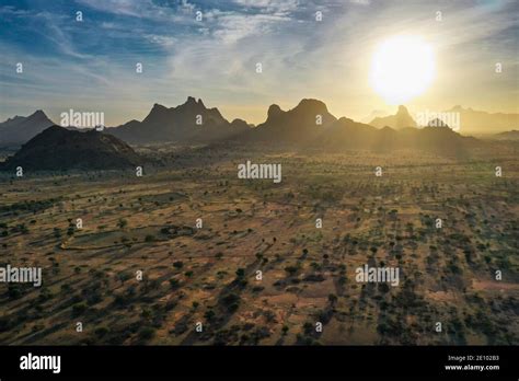 Aerial Of Beautiful Mountain Scenery Sahel Chad Africa Stock Photo