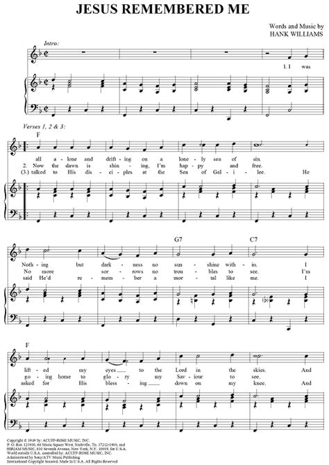 Jesus Remembered Me Sheet Music By Hank Williams For Pianovocal