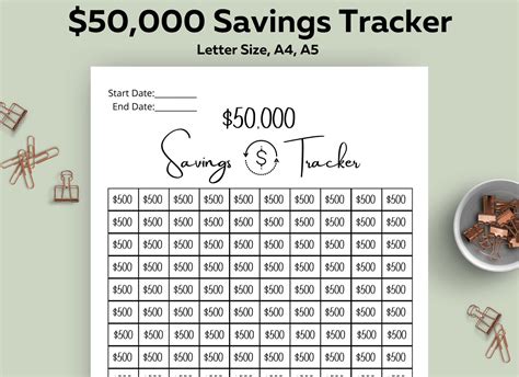 50k Savings Tracker Printable Savings Goal Savings Challenge 50000