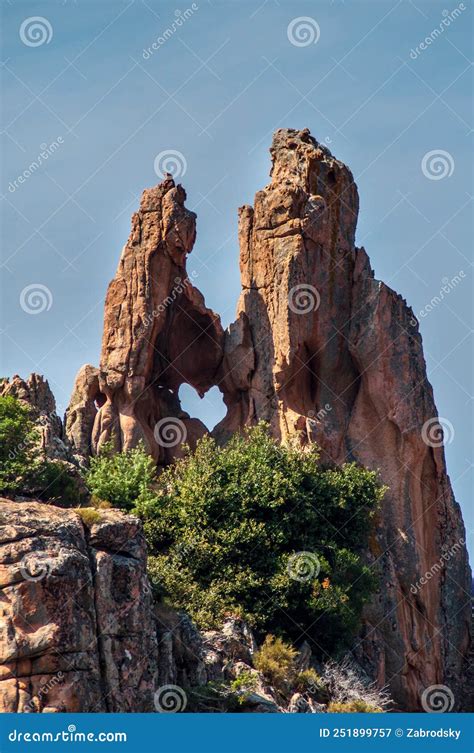 High Rock With A Heart Shaped Hole Calanche Corsica Stock Image