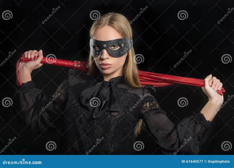 Girl With Red Leather Whip And Mask Bdsm Stock Image Image Of