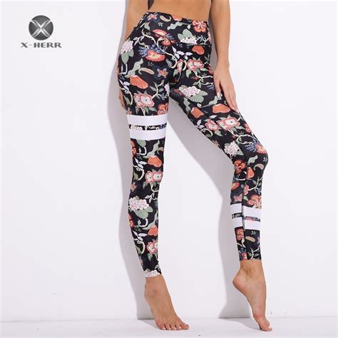 X Herr Flower Printed Yoga Pants Gym Fitness Women Leggings Exercise